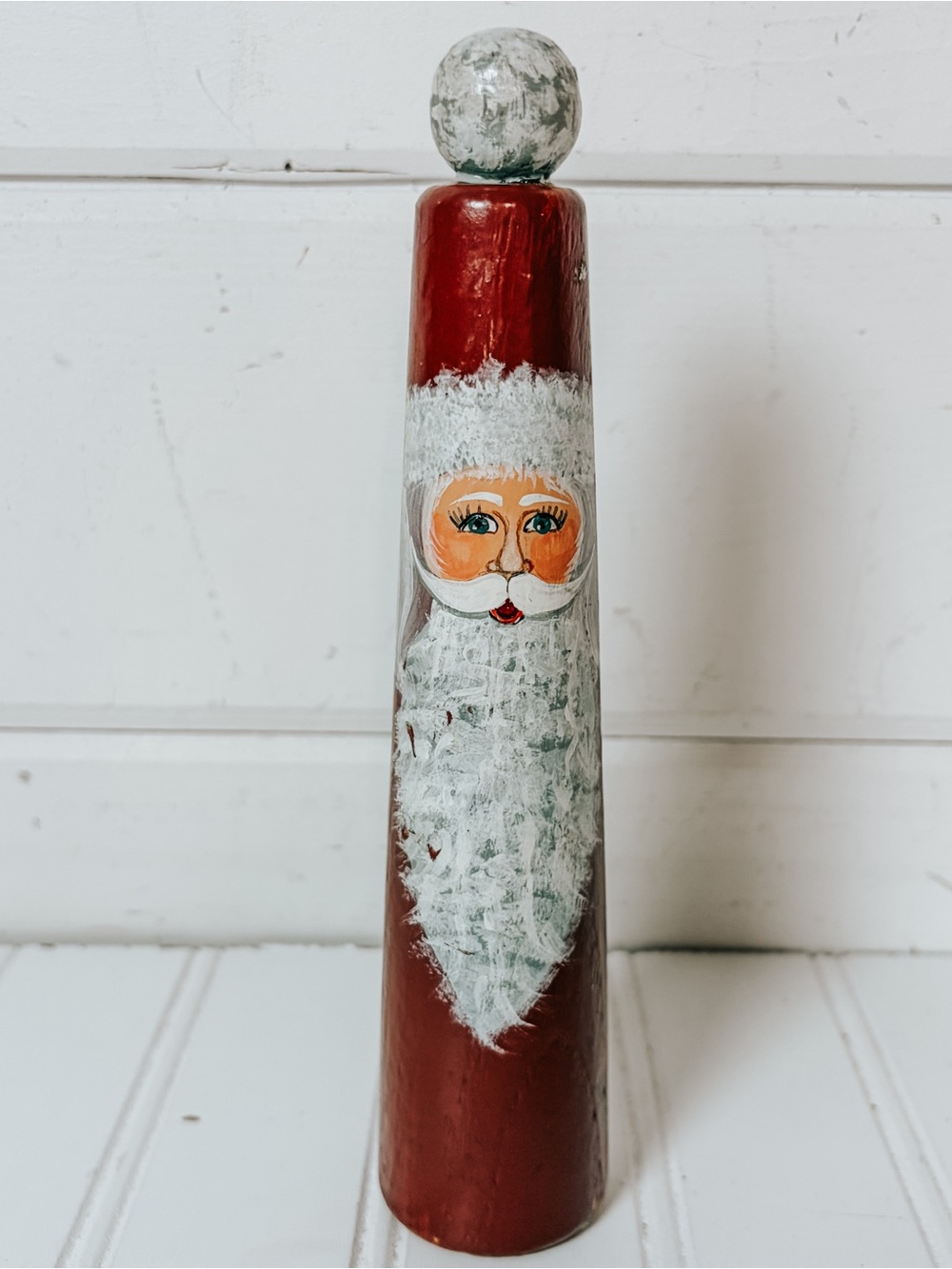 Vintage Handmade Wooden Folk Santa Claus Signed 96
